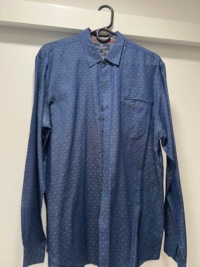 Michael Brandon Blue Dot-Print Long Sleeve Button-Down Shirt